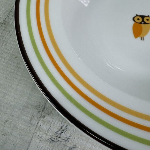 Rachael Ray LITTLE HOOT Autumn Stripe Owl Bands Porcelain Rim Soup Bowl Set of 4 - Picture 16 of 16